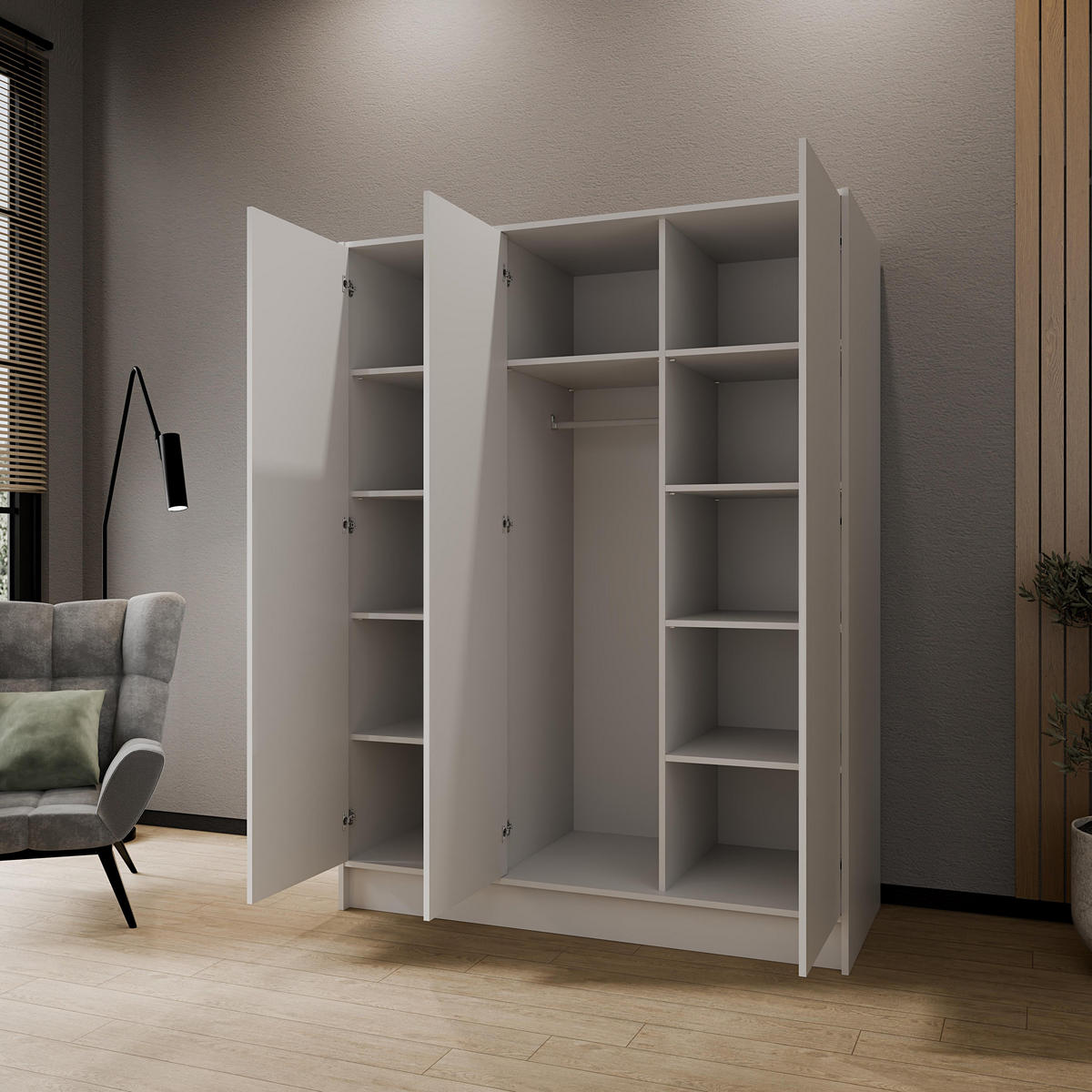 DREHTÜRENSCHRANK VELAR 150/200/51 cm Modern Kleiderschrank 3-türig Weiß - Weiß, Holzwerkstoff (150/200/51cm) - MASSENO