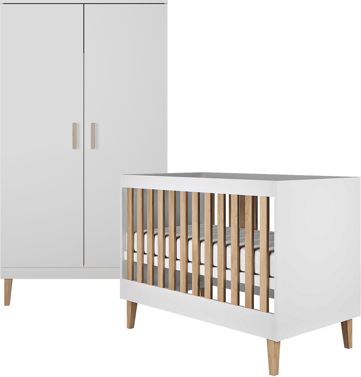 BABYZIMMER 2-teilig Kubi Weiß - Weiß, Holzwerkstoff (66/90/124cm) - Petits-meubles