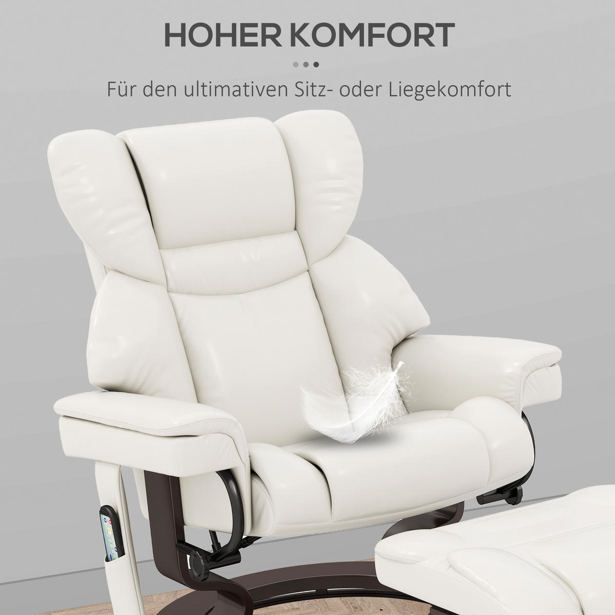 RELAXSESSEL 79/82/101 cm in Cremeweiß mit Massagefunktion und Fußhocker - Creme, Leder (79/101/82cm) - BEAOK