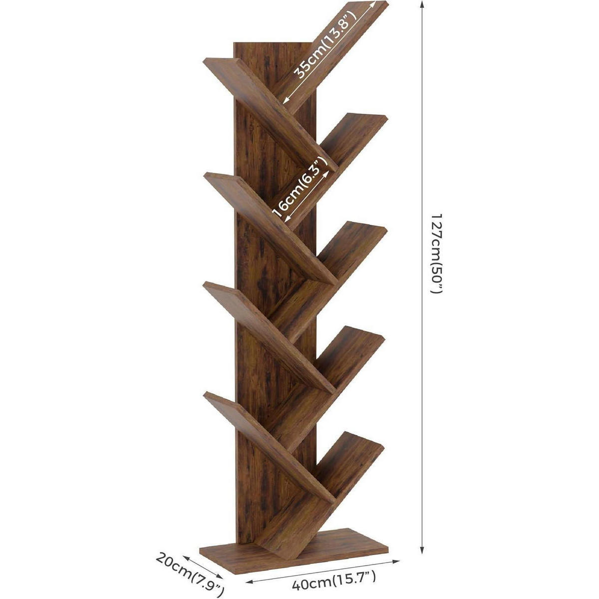 BÜCHERREGAL Baumform Vintagebraun 40 x 20 x 127 cm - Braun, Holzwerkstoff (20/127/40cm)