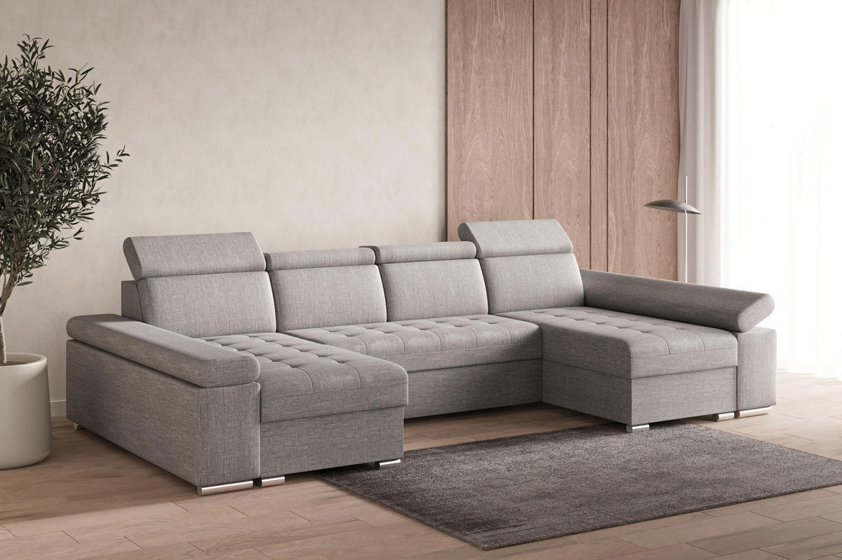 WOHNLANDSCHAFT - Ecksofa U - Luka U - Hellgrau (Twist 19) - Hellgrau, Holzwerkstoff (330/94/168cm) - Möblo