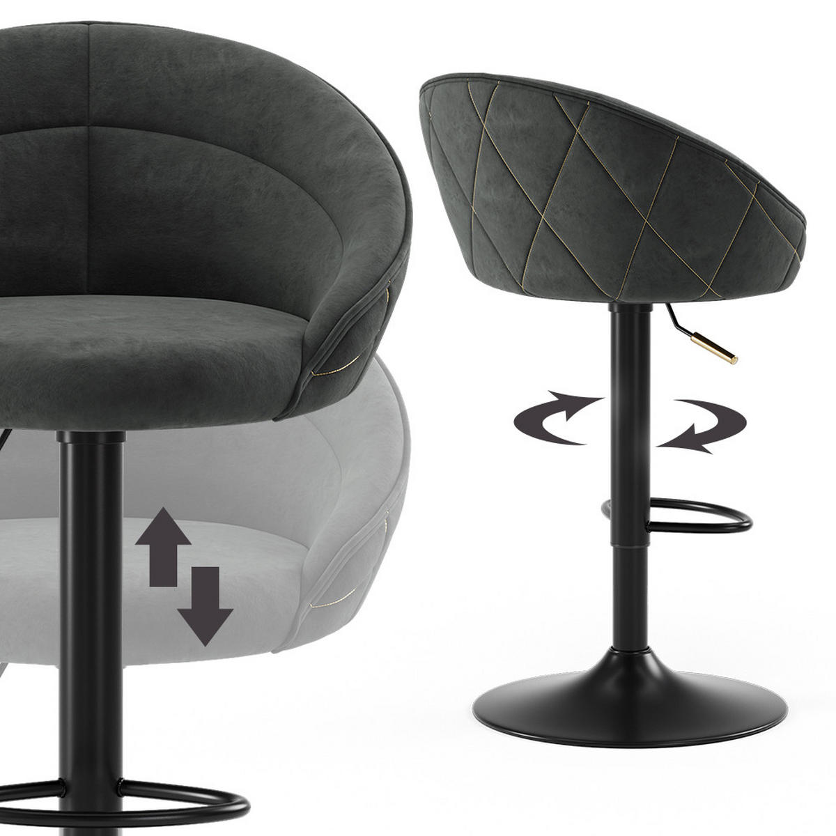 BARHOCKER Goldamo Anthrazit 58.5 x 84.5 cm 2er-Set - Anthrazit, Textil (58.5/84.5/105cm) - Vicco