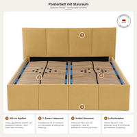 POLSTERBETT Dalas Gold 200 x 200 x 40 cm Stauraum Mit hochwertiger Matratze H2 (bis 100 kg) und Lattenrost - Goldfarben, Holz (200/200cm) - Halmon Schlafkomfort Betten 