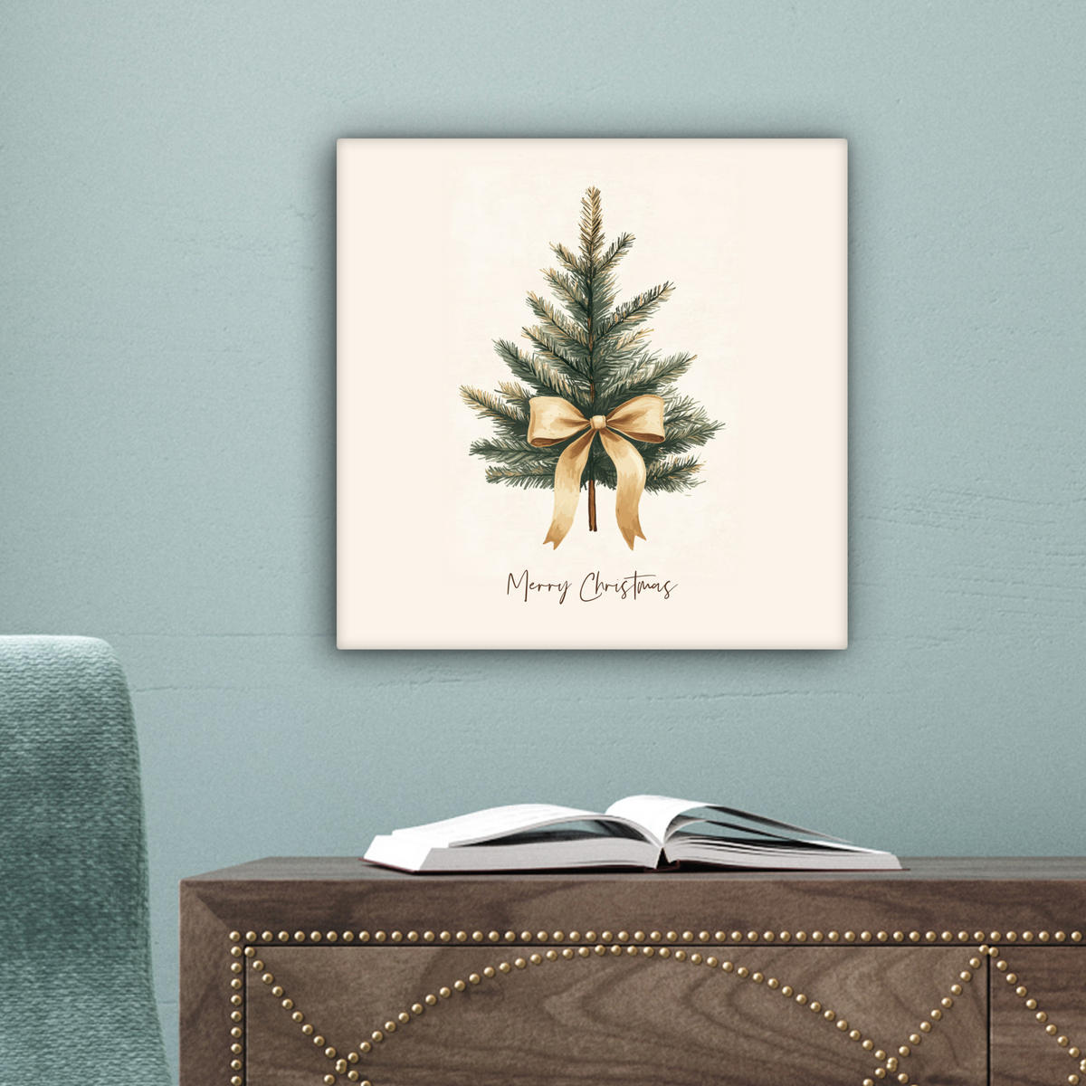 LEINWANDBILD Weihnachtsbaum - Weihnachten - Frohe Weihnachten - Beige Deko Wohnzimmer 20x20 cm - Sandfarben, Textil (20/20cm) - MuchoWow