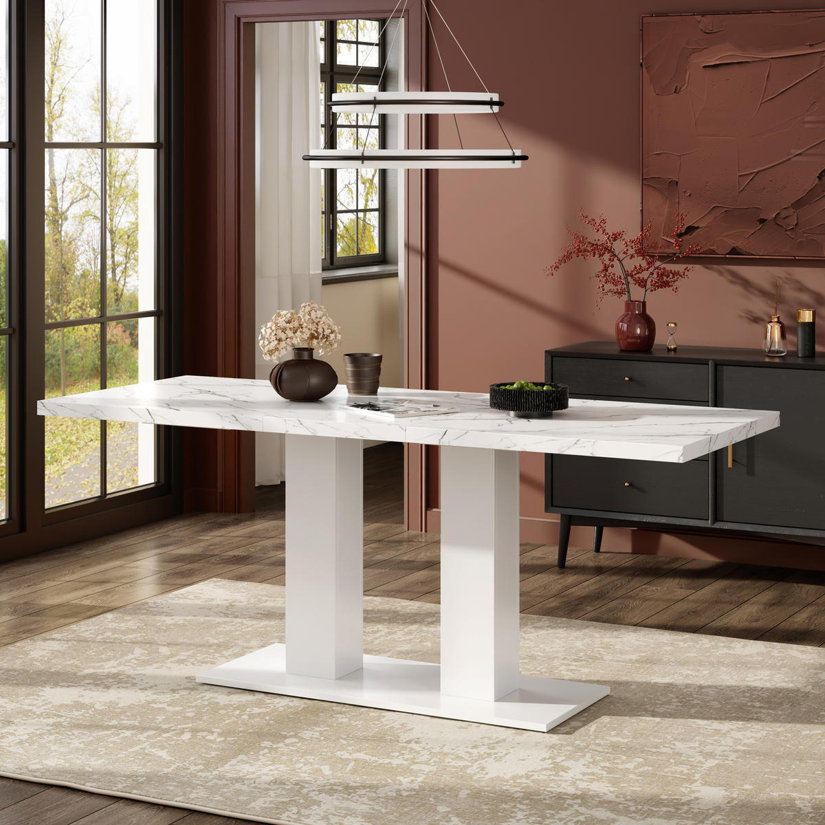 ESSTISCH in Weiß Küchentisch ausziehbar, 6–8 Personen,verdickte Platte, minimalistischer Stil, B140–180/T70/H75cm - Weiß, Holzwerkstoff/Metall (70/180/75cm) - STILVORA