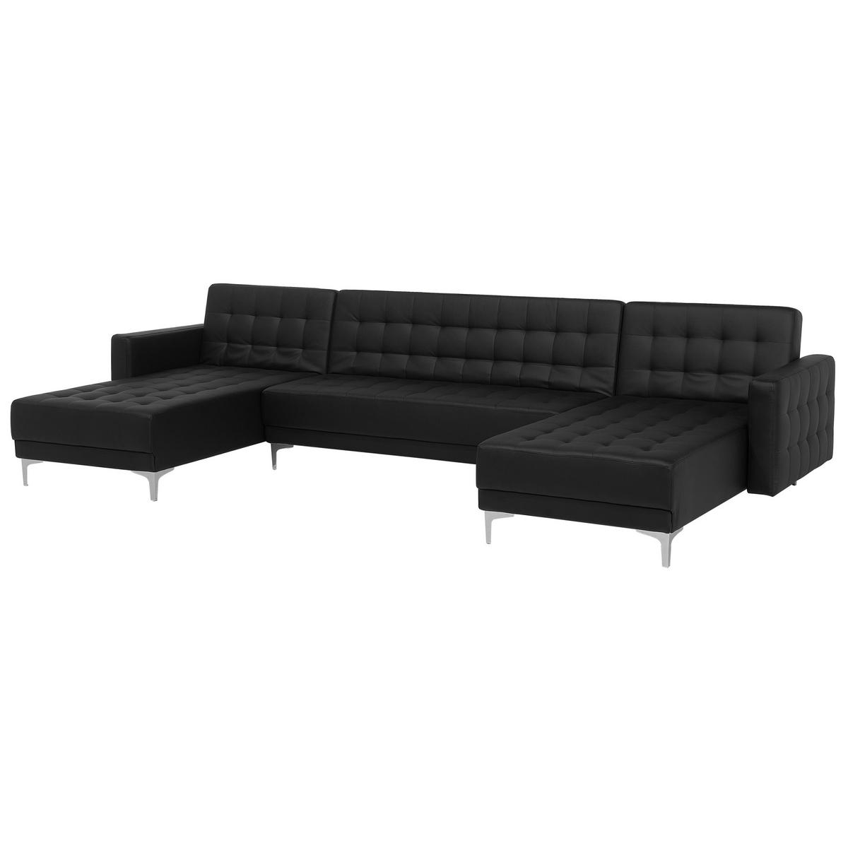 SCHLAFSOFA U-förmig Kunstleder Schwarz Aberdeen - Schwarz, Textil (348/83/168cm) - Beliani