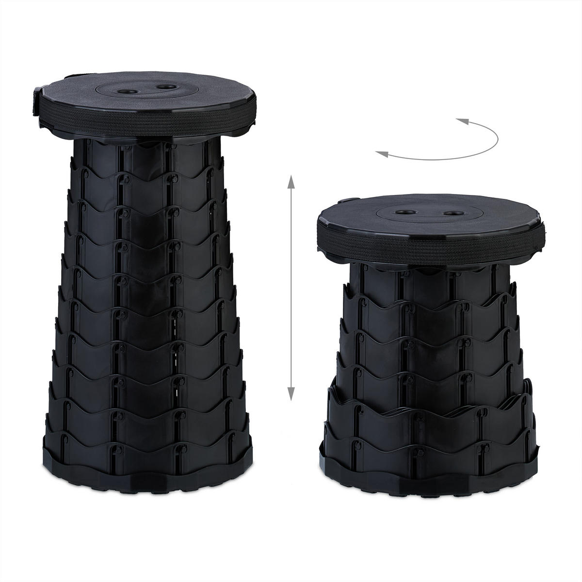 2XTELESKOPHOCKER - Schwarz, Kunststoff (25/44.5/25cm) - Relaxdays