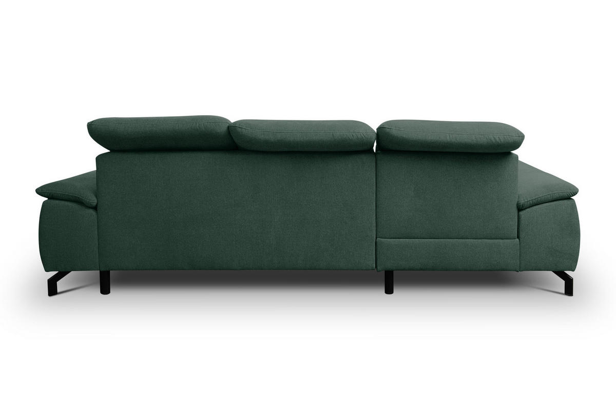 ECKSOFA MALIBU mit Schlaffunktion und Bettkasten, Farbe: Grün, Velourstoff, Ottomane Rechts - Grün, Textil (276/184cm) - VENASI MÖBEL