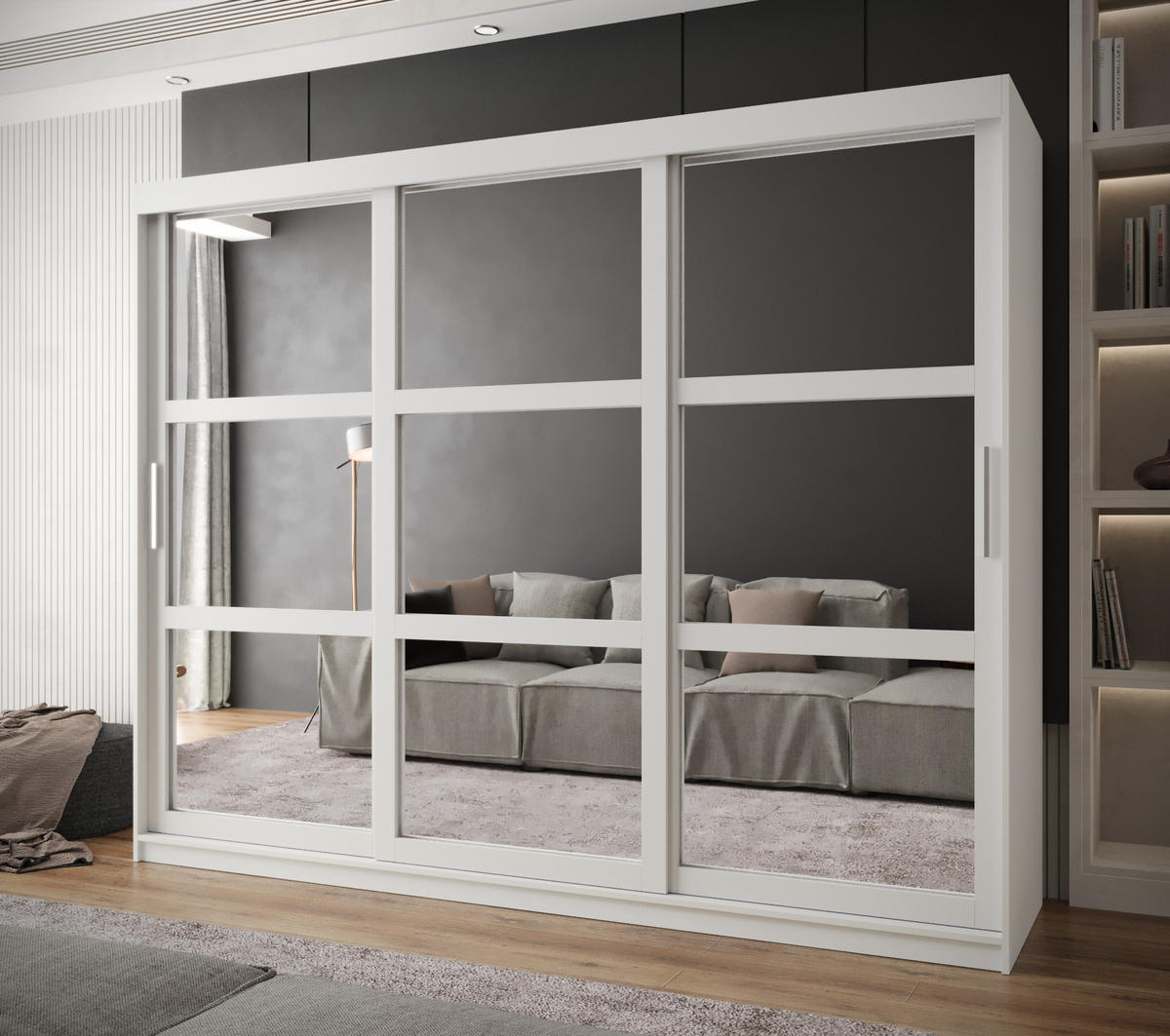 SCHWEBETÜRENSCHRANK 200/250/62 3-türig - Silberfarben/Weiß, Holz/Kunststoff (250/200/62cm) - MÖBEL KRYSPOL