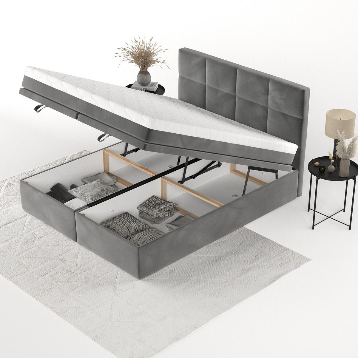 BOXBETT Tessa 180/200 cm Grau im Kronos Stoff - Schwarz/Grau, Holz/Holzwerkstoff (180/200cm) - AltaBeds