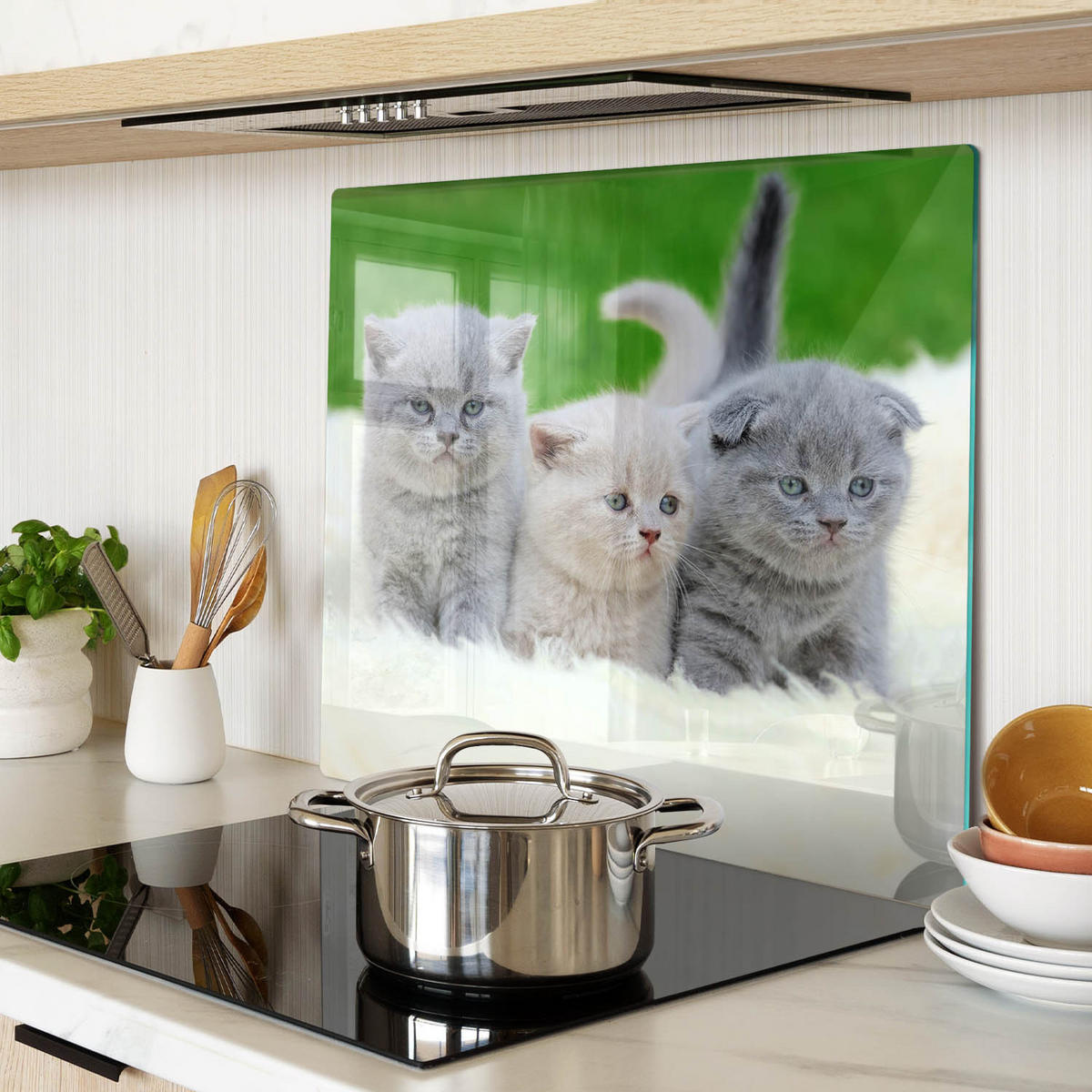 GLASPLATTE 60x52 cm Drei Katzen Decke - Limette, Glas (60/52cm) - TULUP