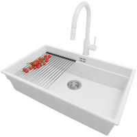 GRANITSPÜLE Praga Slim, 2-er set Weiß 76/47 cm 1 Becken + Küchenarmatur 40/20 cm + Ablauf-Set + Aufrollbare Abtropffläche ab 80er Unterschrank - Chromfarben/Weiß, Kunststoff (76/20/47cm) - Primagran