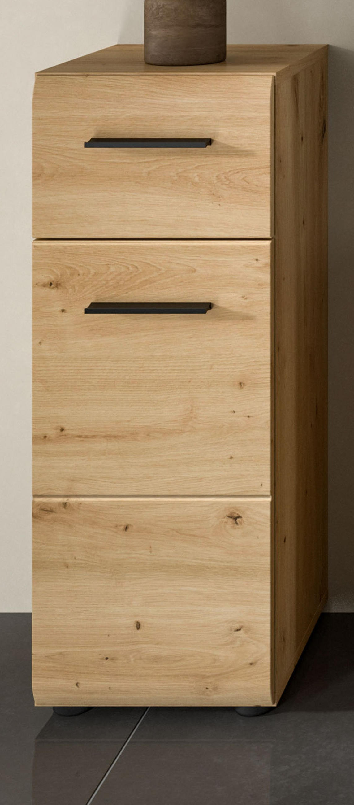 MIDISCHRANK in Eiche Artisan, Bad Unterschrank mit Vollauszug Schubkasten, 30 x 80 cm - Schwarz/Eiche Artisan, Holzwerkstoff/Kunststoff (30/80/30cm) - Inn.Furn