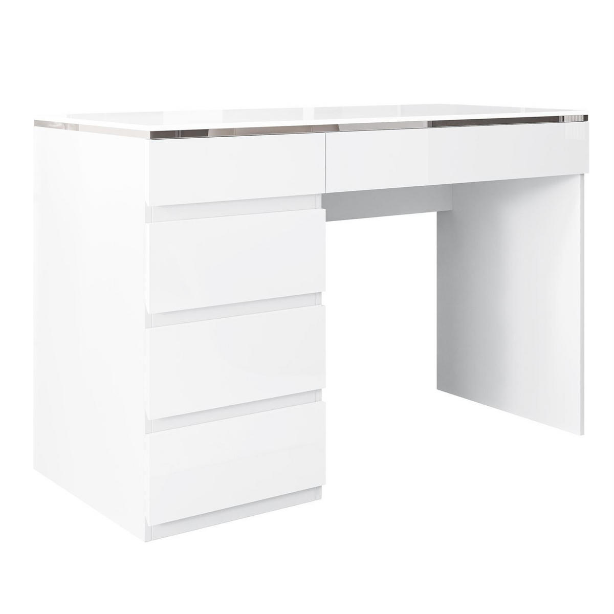 SCHREIBTISCH AURORA SILVER mit Schubladen - Weiß Hochglanz, Holzwerkstoff (55/120/78.5cm) - Lookway