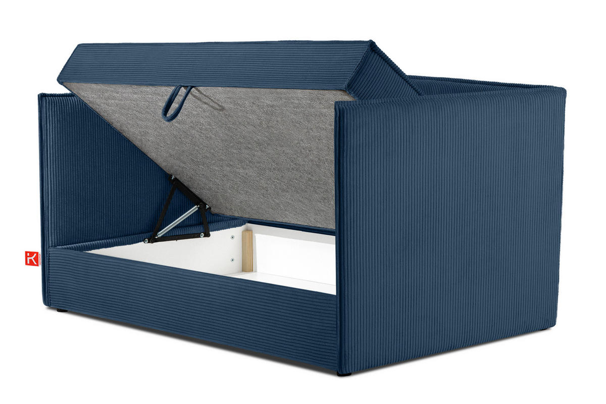 JUGENDBETT ROTI Einzelbett mit Bettkasten, 90x200cm, Bett mit Bonellmatratze, mit Rückenlehne - Schwarz/Dunkelblau, Holz/Holzwerkstoff (92/200cm) - KONSIMO®
