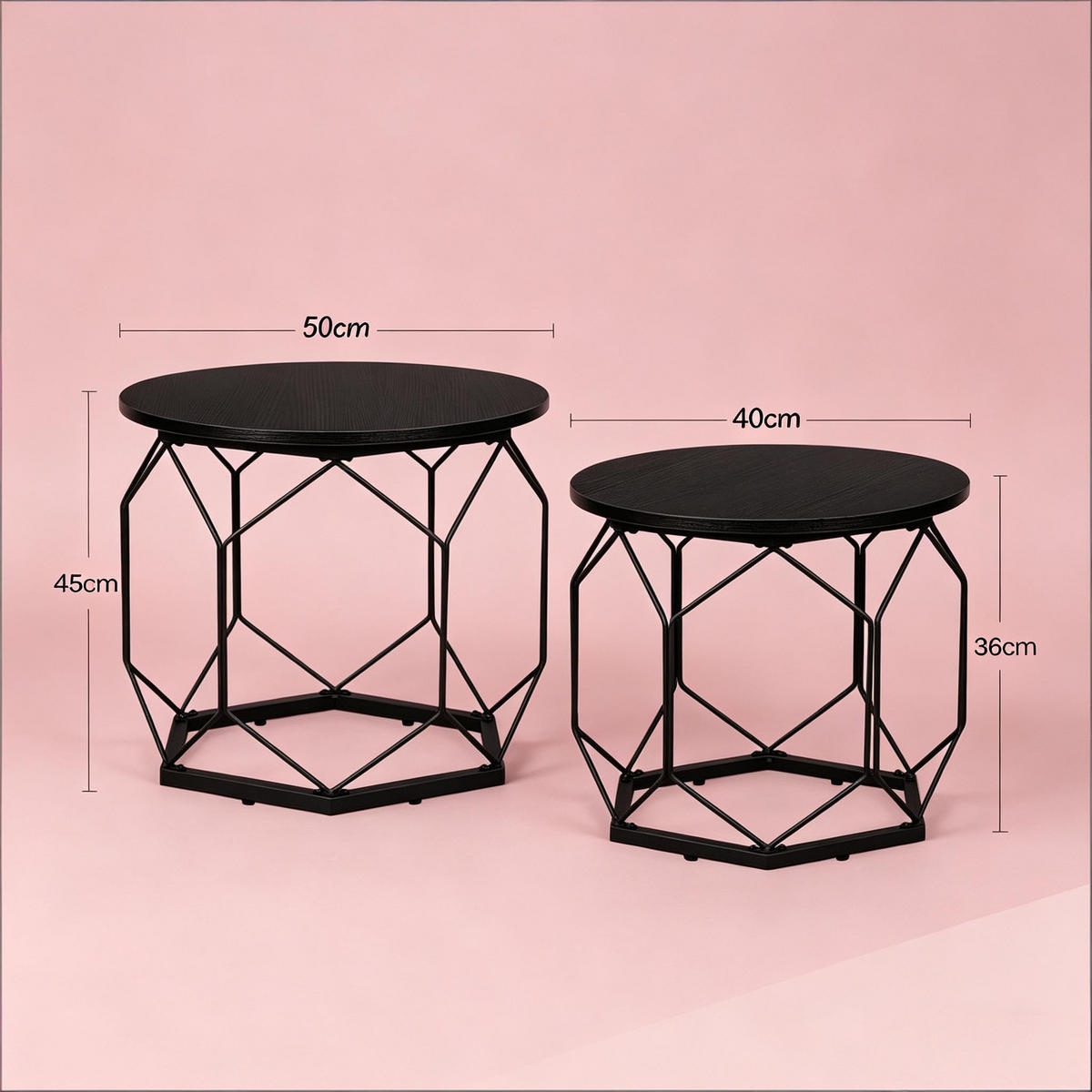COUCHTISCH 2er-Set Black 50/50/45 cm - Schwarz, Metall (50/50/45cm) - PANGIVO
