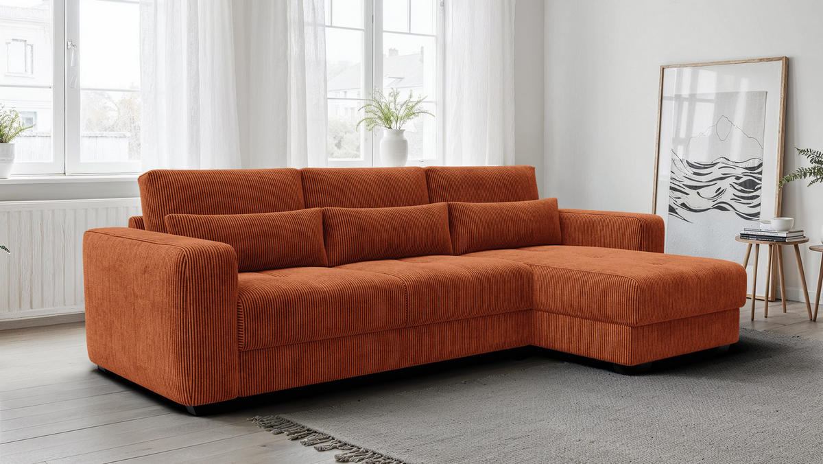 ECKSOFA OLI 4-Sitzer rechts, orange - Orange, Holz/Textil (295/172cm) - Courtois Laville