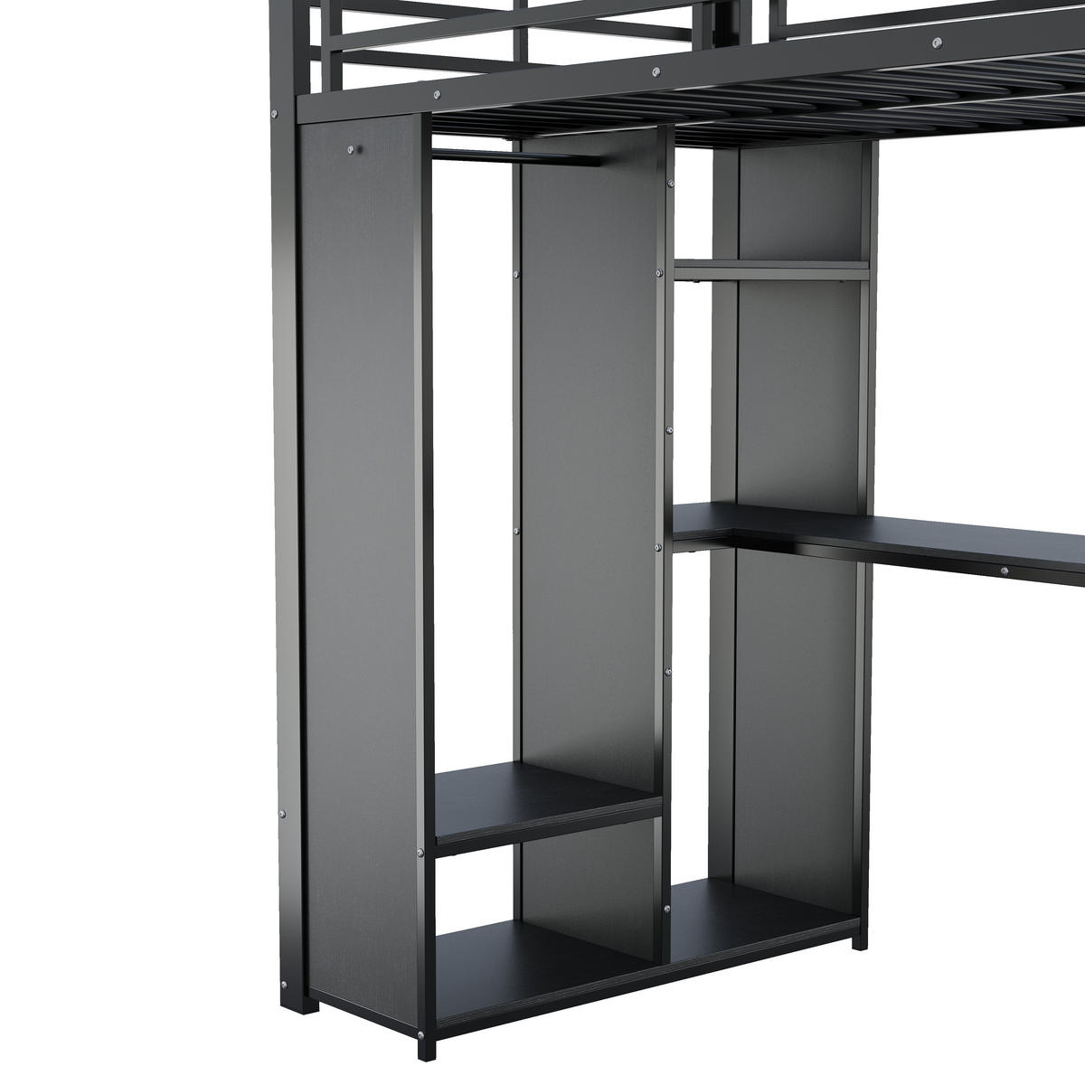 HOCHBETT 90/200 cm mit Schreibtisch und LED, DE-41973, in Schwarz - Schwarz, Metall (90/200cm) - ComfortXL