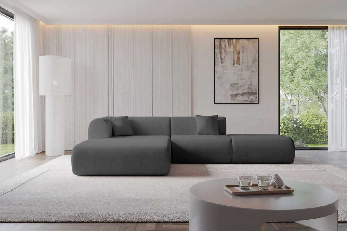 ECKSOFA Ottomane Links OVLY-L 289x176x71 Dunkelgrau Samt - Dunkelgrau/Anthrazit, Holzwerkstoff/Kunststoff (176/289cm) - ALTDECOR