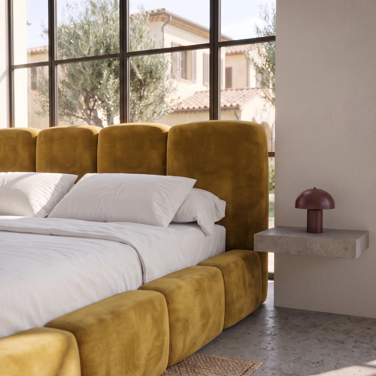 POLSTERBETT SUENO MAXI 180x200 cm in Gelb, gepolstertes Kopfteil, Metalllattenrost, Bettkasten, Velour-Stoff - Gelb/Naturfarben, Holz/Textil (180/200cm) - Muffo