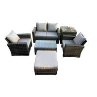 GARTENGARNITUR Polyrattan Dunkelgrau 9-Sitzer - Dunkelgrau, Metall - Fimous