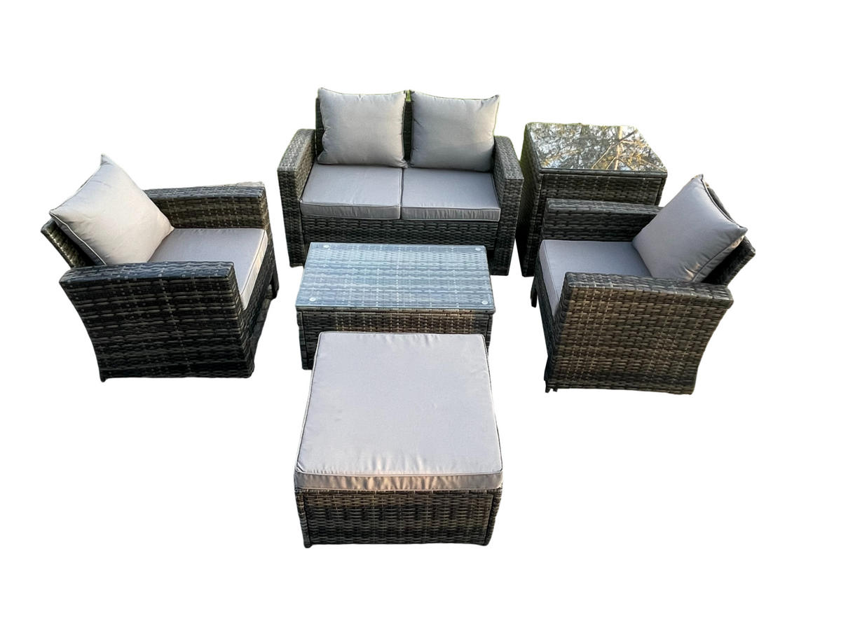 GARTENGARNITUR Polyrattan Dunkelgrau 9-Sitzer - Dunkelgrau, Metall - Fimous