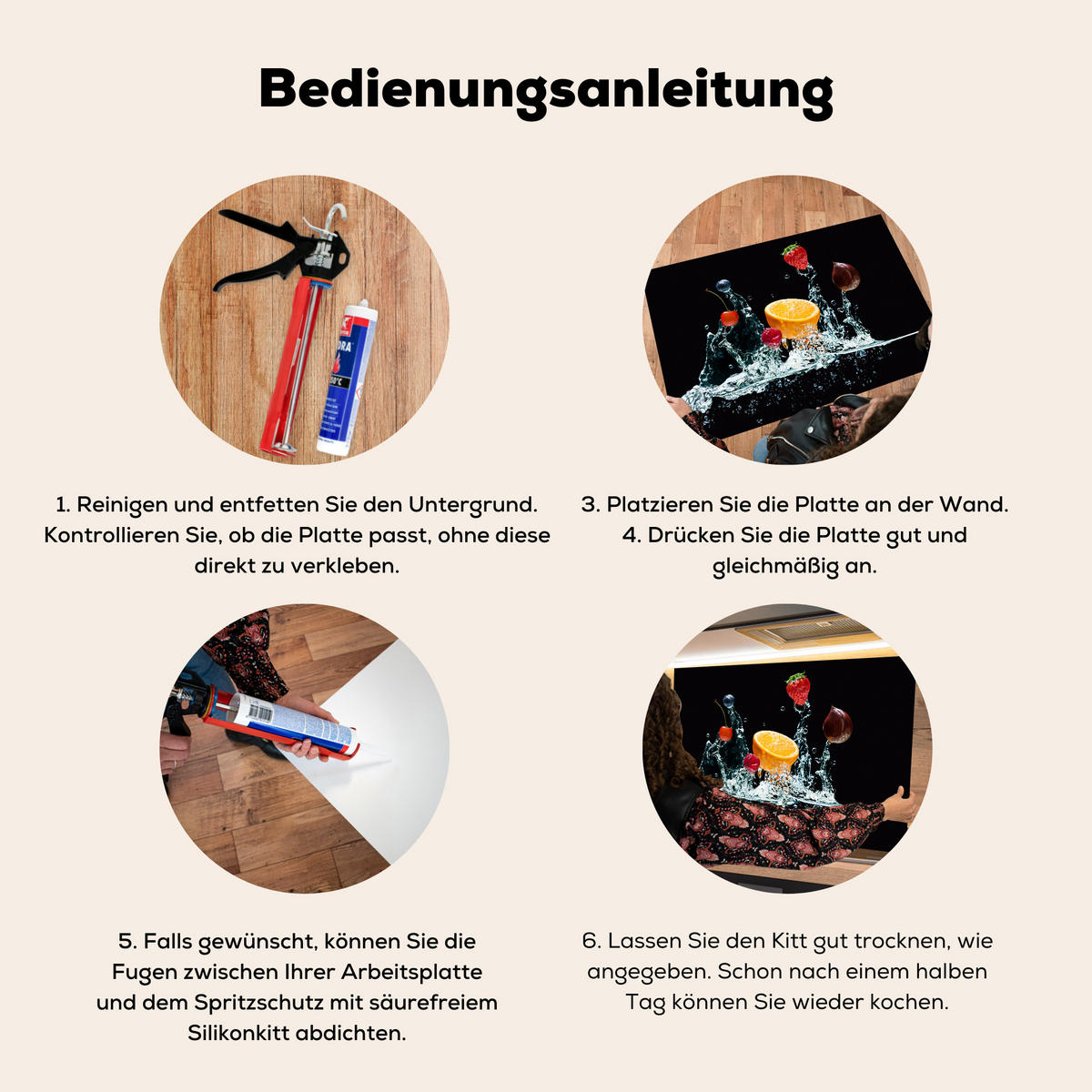 SPRITZSCHUTZ KÜCHE Wasser - Obst - Orange - Erdbeere - Kirsche - Schwarz 70x50 cm - Orange, Metall (70/0.3/50cm) - MuchoWow