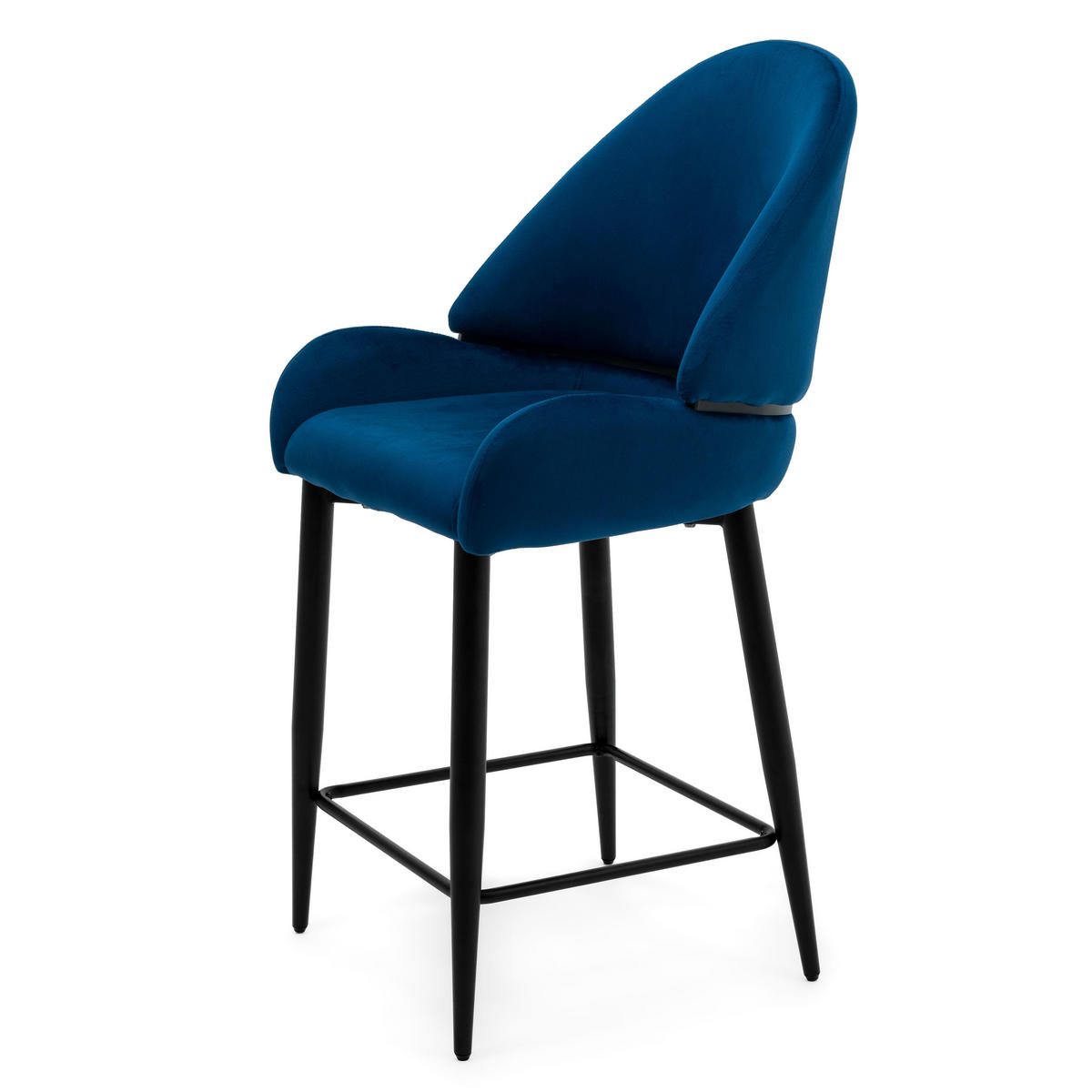 BARHOCKER BERGAMO gepolsterter mit Steppung - dunkelblau - Samt Velour - Blau/Schwarz, Textil/Metall (56/106/61cm) - NEW HOME