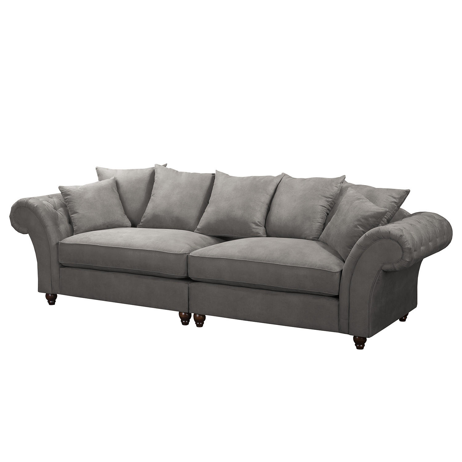BIGSOFA - Antiklederlook - Dunkelgrau/Braun, Buchenholz/Textil (294/90/93cm) - home24