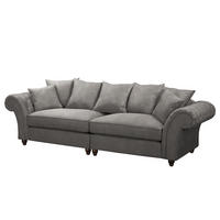BIGSOFA - Antiklederlook - Dunkelgrau/Braun, Buchenholz/Textil (294/90/93cm) - home24