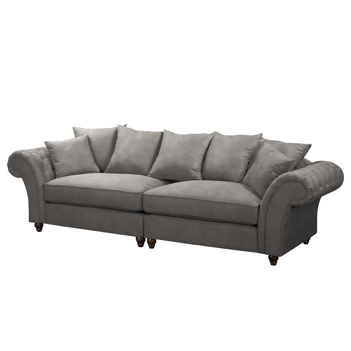 BIGSOFA - Antiklederlook - Dunkelgrau/Braun, Buchenholz/Textil (294/90/93cm) - home24