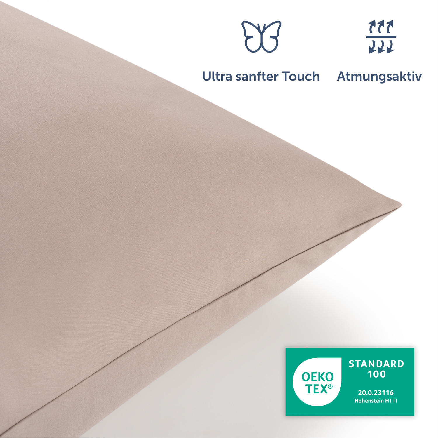 BETTWÄSCHE 3-teilig, 155/200 cm & 2x 40/80 cm, Taupe - Taupe, Textil (155/200cm) - Blumtal