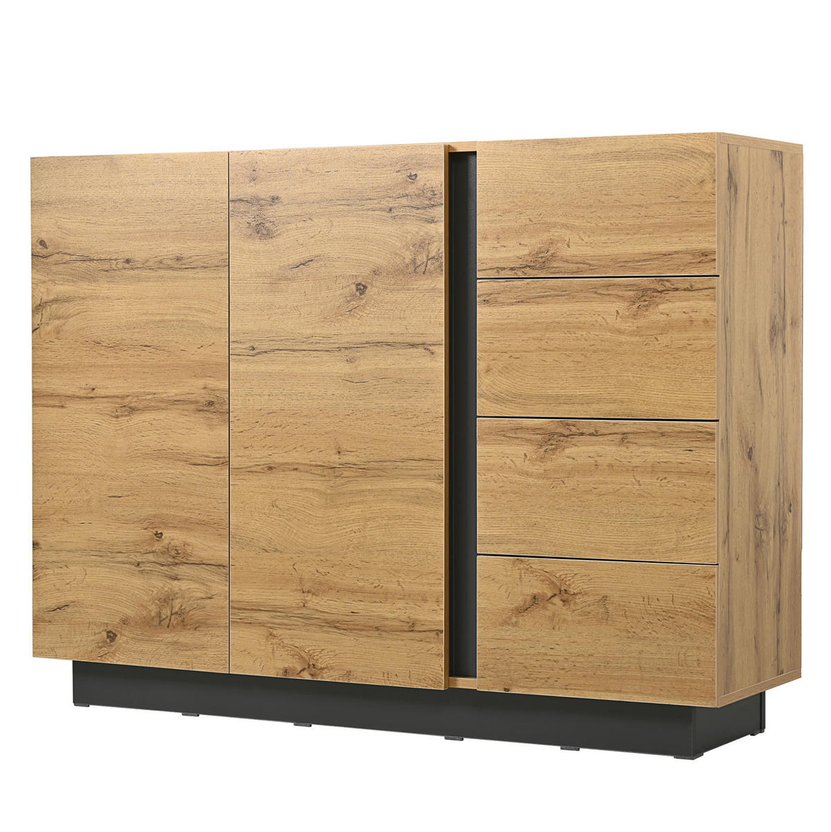 SIDEBOARD 120/35,5/90,5 cm aus Spanplatte mit 4 Schubladen und 2 Türen Schwarz/Natur - Naturfarben, Holzwerkstoff (120/90.5/35.5cm) - Modenvie