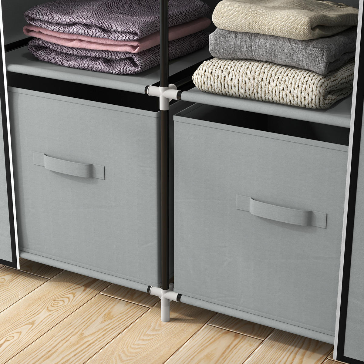STOFFSCHRANK, Kleiderschrank, Hellgrau - Hellgrau, Metall (42.5/162.5/83cm) - HOMCOM