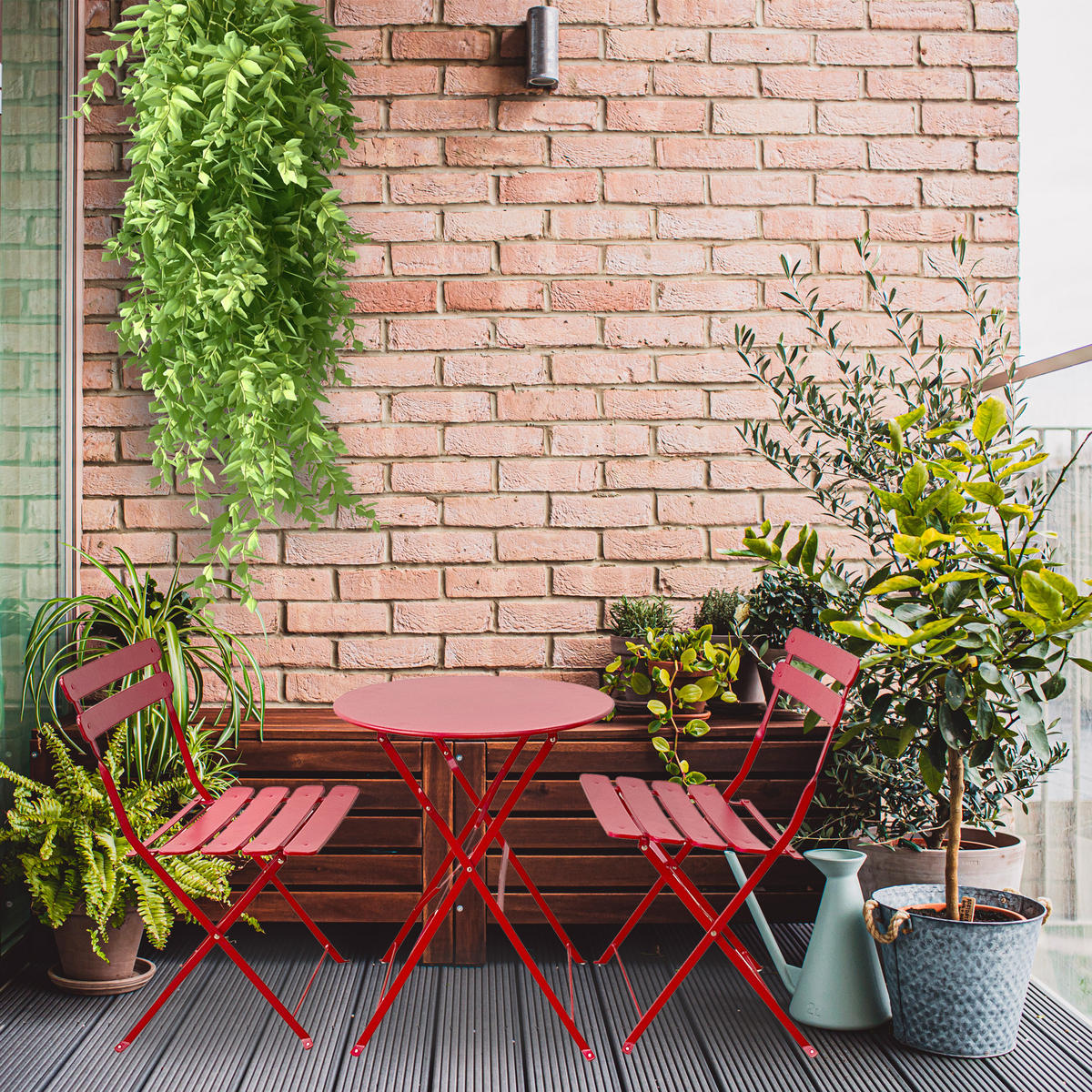 BISTRO-TISCH MIT 2 STÜHLEN Rot 60/60/71 cm - Rot, Metall - Mobili Rebecca