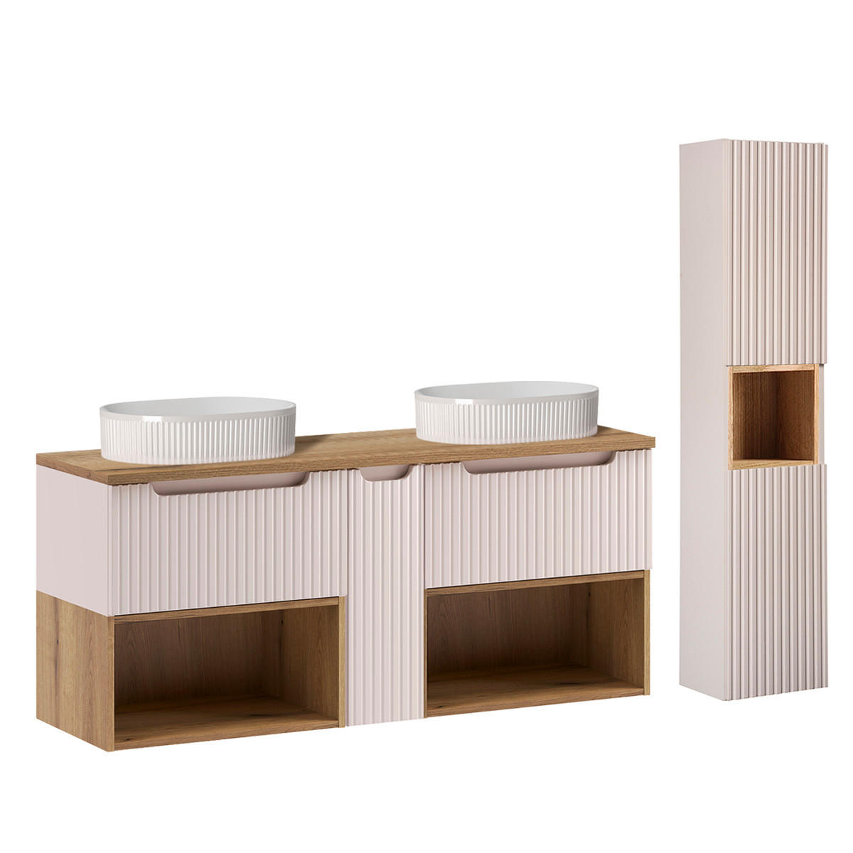 BADMÖBEL 140.4cm Riva 2er-Set Kaschmir - Beige, Holzwerkstoff (140.4/60/40cm) - Petits-meubles