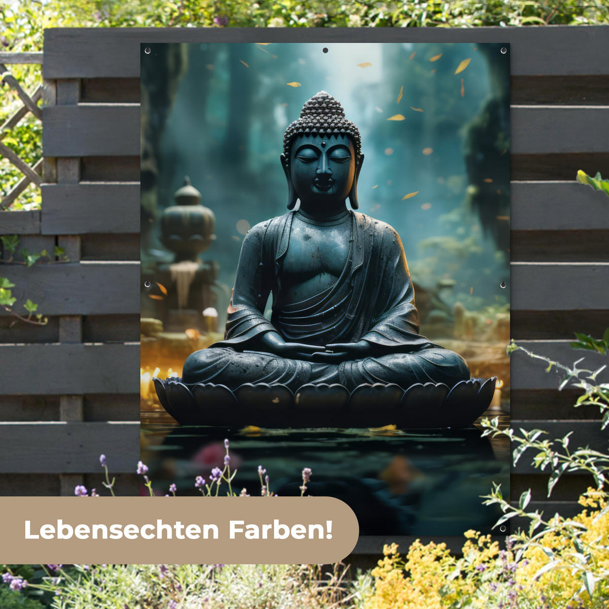 ZAHRADNÍ PLAKÁT Buddha - Socha - Buddha - Zen - Umění - Buddha 120x160 cm - tmavě šedá, plast (120/160/0.2cm) - OnlyWow