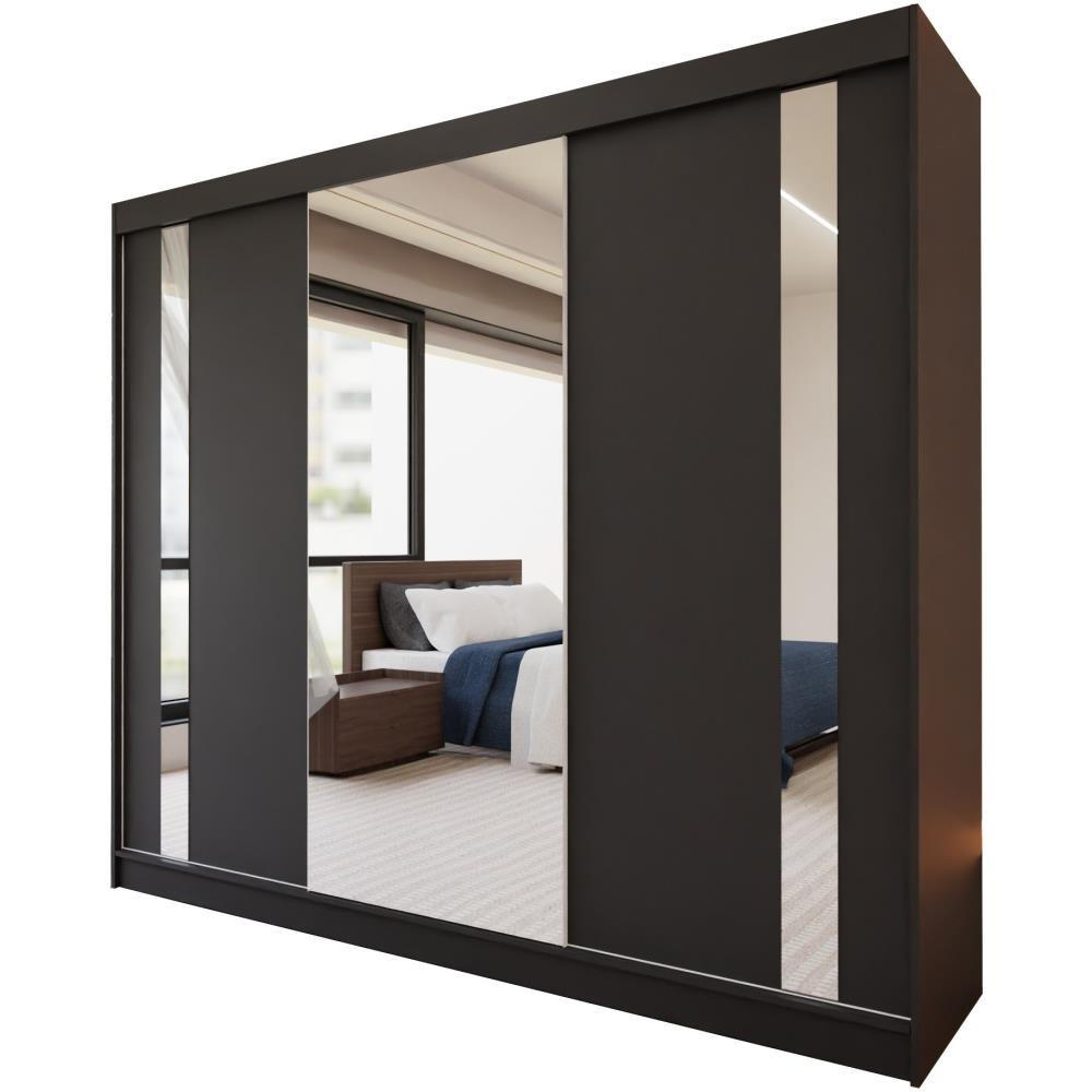 SCHWEBETÜRENSCHRANK Gaja 240/216/61 schwarz mit Spiegel - Schwarz, Holzwerkstoff (240/216/61cm) - Beautysofa