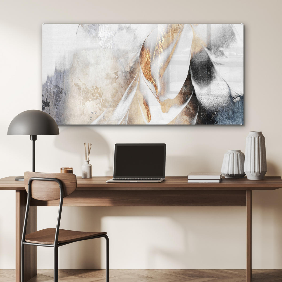 ACRYLGLASBILD Luxus - Abstrakt - Gold - Weiß 120x60 cm - Goldfarben, Glas (120/60cm) - MuchoWow