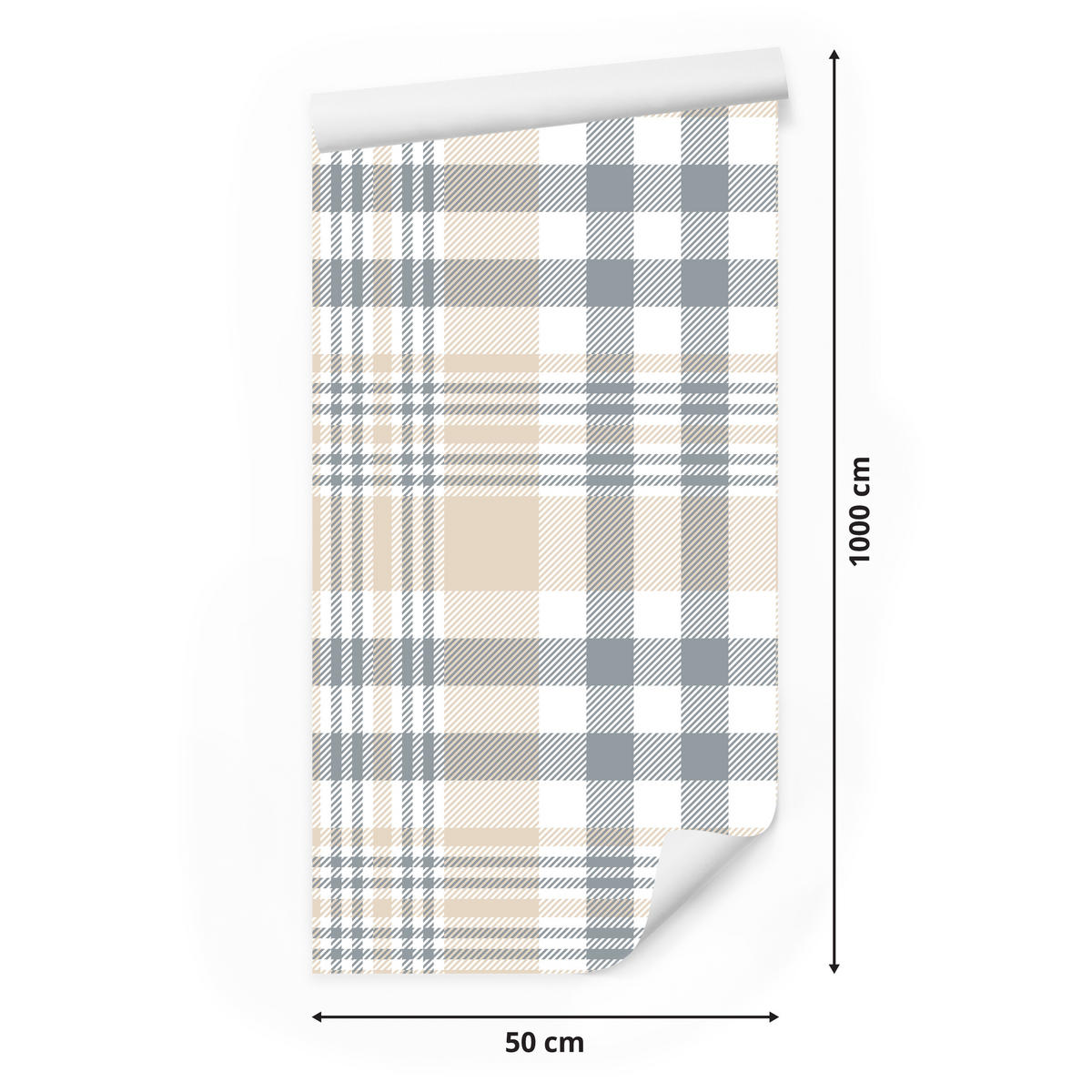 VLIESTAPETE Klassisches Karomuster – Beige, Grau, Weiß – 50x1000 cm - Beige/Weiß, Papier (50/1000cm) - Muralo