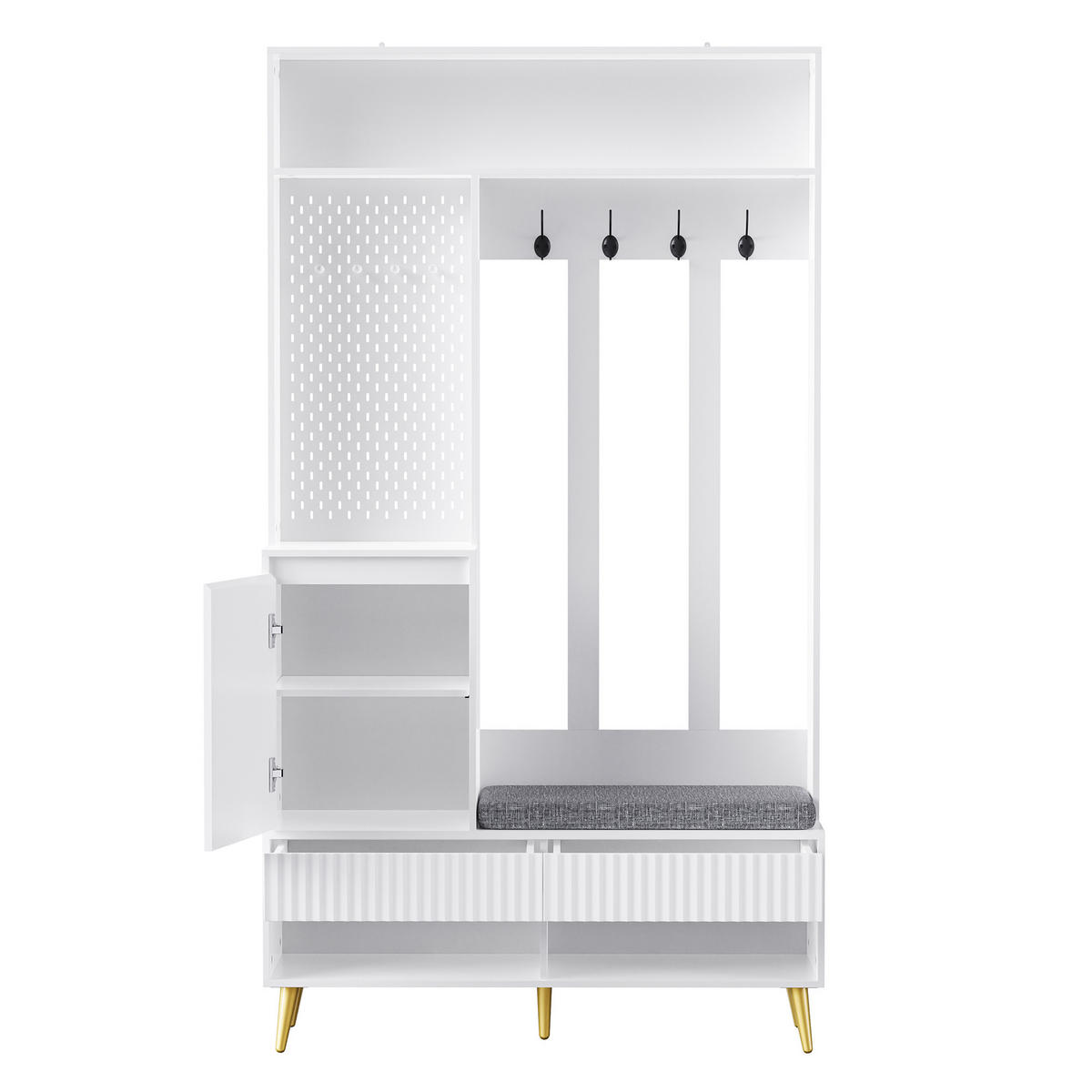 GARDEROBENSET Wandgarderobe mit Schuhbank 4 Haken Weiß 100x35x180cm - Weiß, Holzwerkstoff (35/180/100cm) - FLIEKS