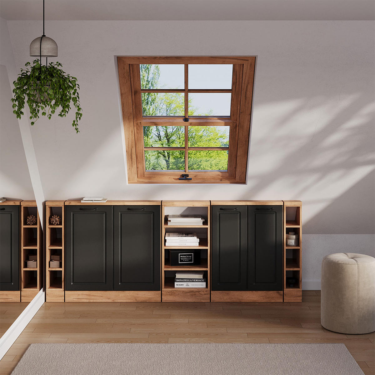 DACHSCHRÄGENSCHRANK-SET Rion Anthrazit Landhaus/Goldkraft Eiche 5er Set - Honigeiche/Anthrazit, Holzwerkstoff (215/81.6/46cm) - Vicco