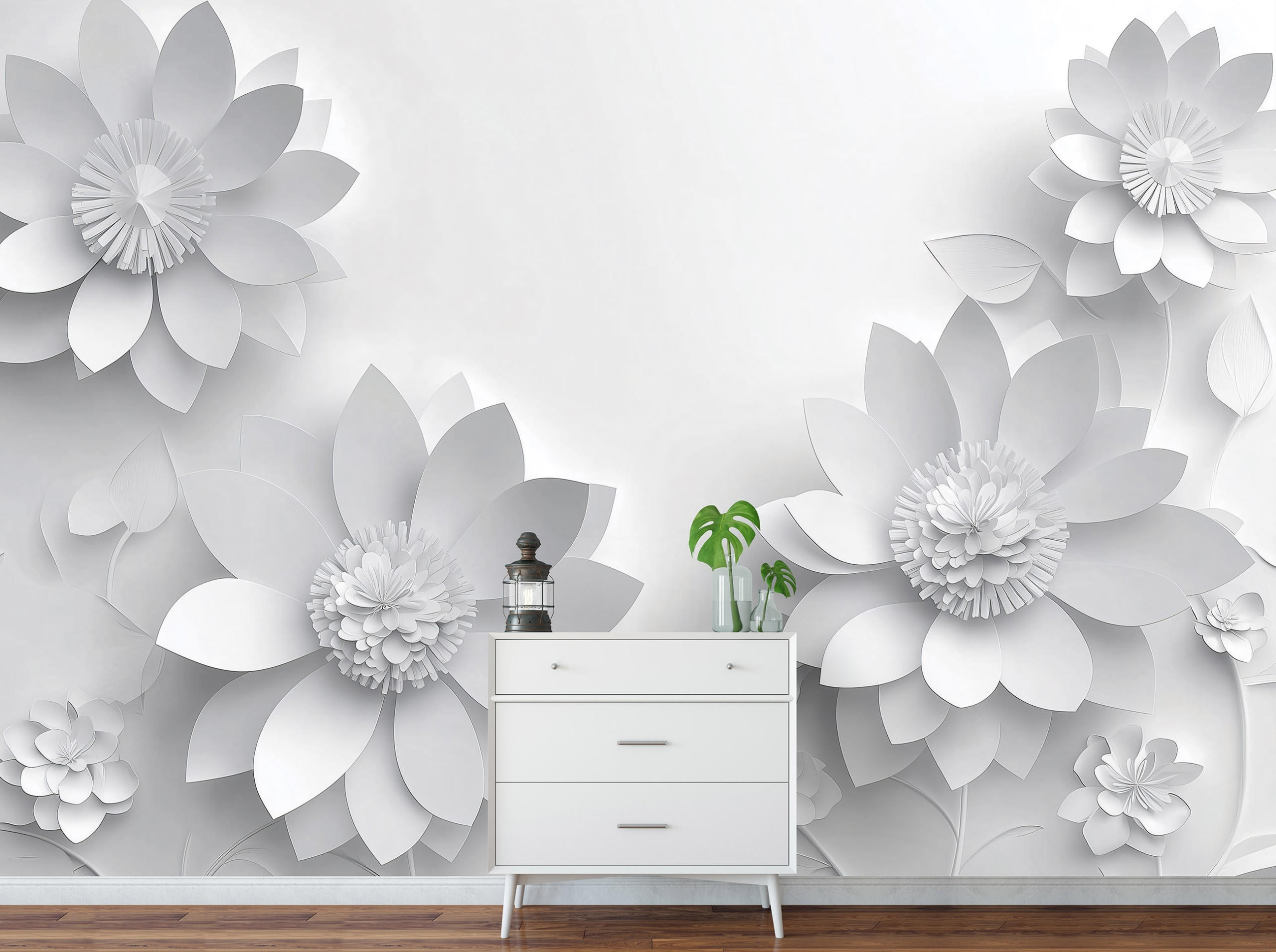 FOTOTAPETE 3D Effekt Blumen Grau Wohnzimmer Vlies Tapete 150x105 - Multicolor, Papier (150/105cm) - Wallarena