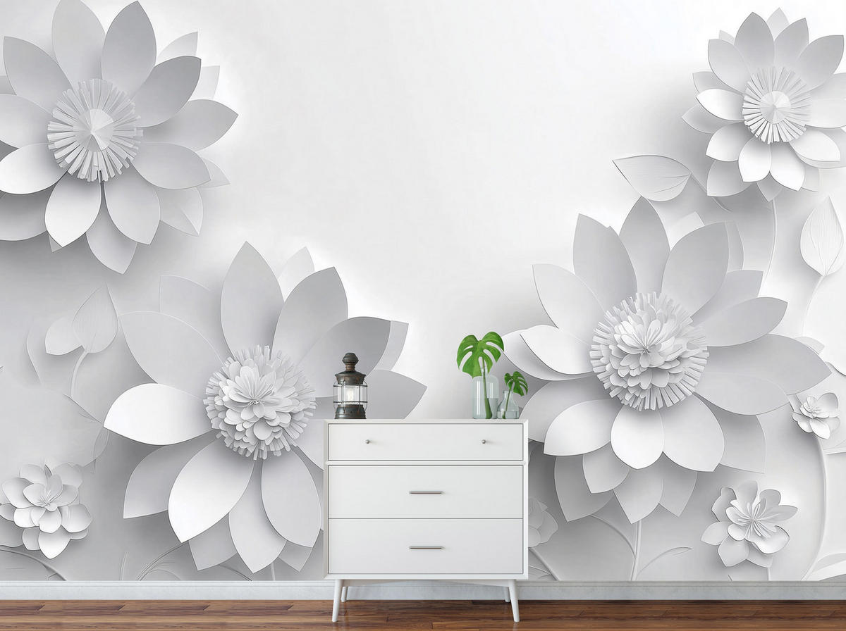 FOTOTAPETE 3D Effekt Blumen Grau Wohnzimmer Vlies Tapete 350x250 - Multicolor, Papier (350/250cm) - Wallarena