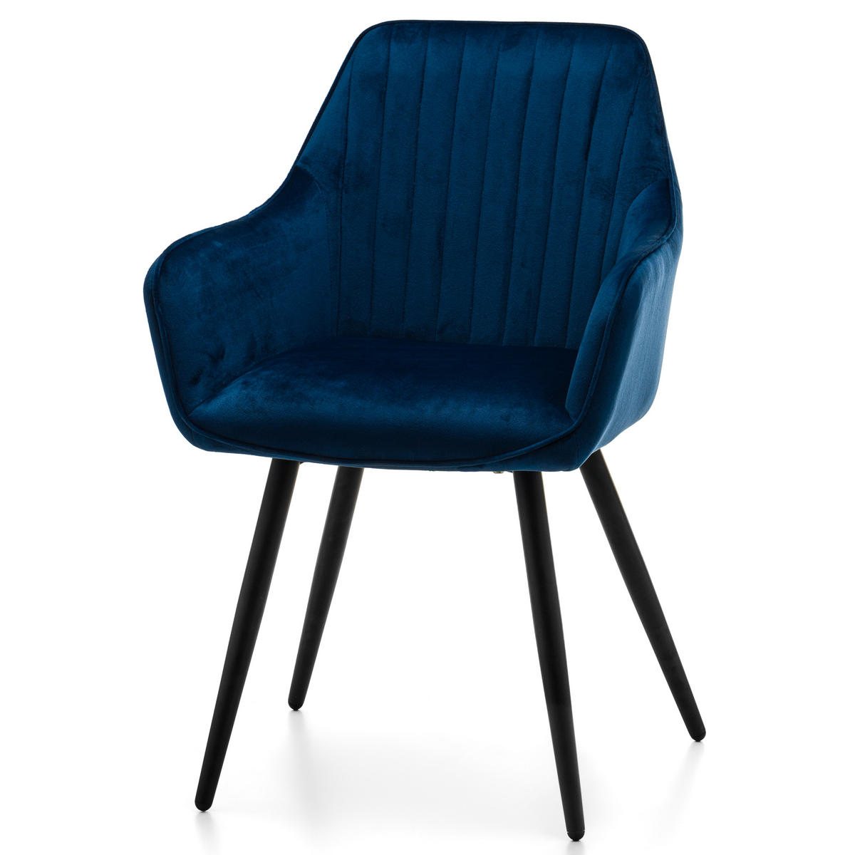 STUHL PASSO gepolstert mit Steppung - dunkelblau - Samt Velours - Schwarz/Dunkelblau, Textil/Metall (58/87/60cm) - NEW HOME