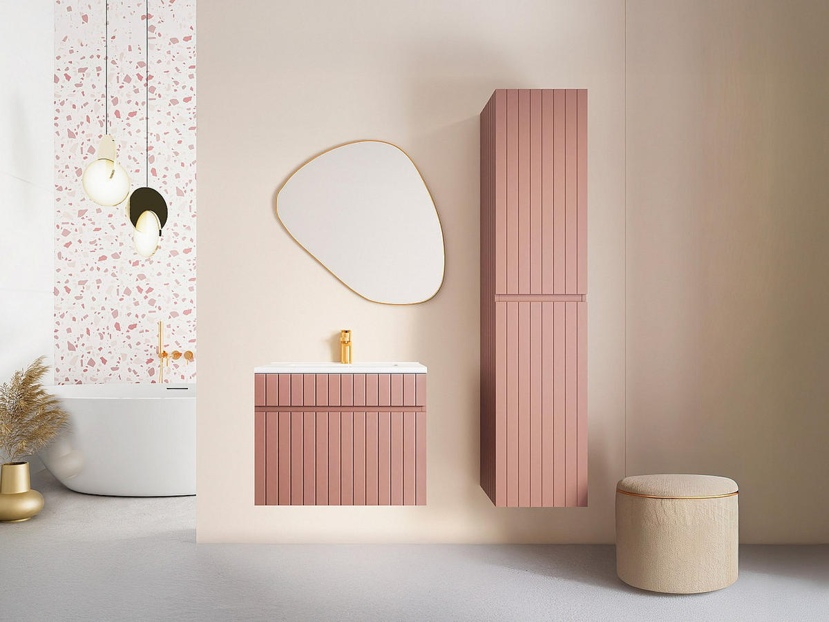 BADSCHRANK - 35 cm x 33 cm - Holz, Platte - Puderrosa SATARA - Hellrosa, Holz (35/140/33cm) - Vente-Unique