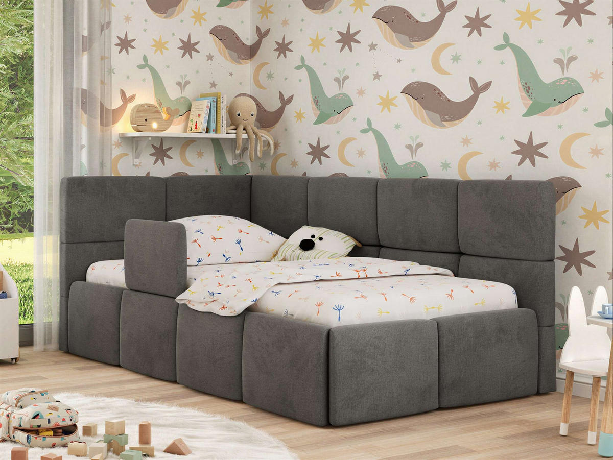 DĚTSKÁ POSTEL ARVO ALTA 90/200 - Šedá Samet - Vlevo - šedá, textil (90/200cm) - MKS