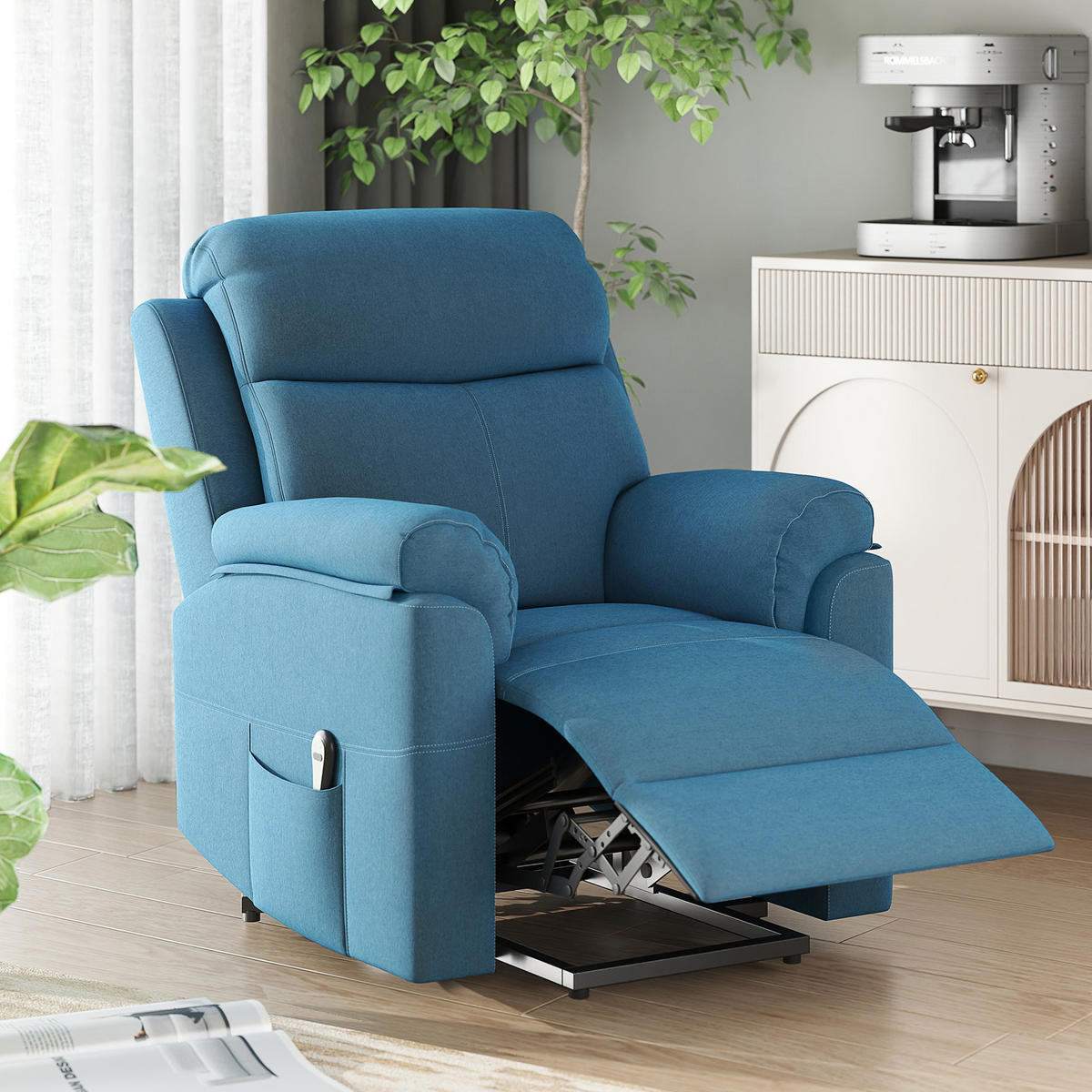 FERNSEHSESSEL mit Aufstehhilfe, Blau - Blau/Schwarz, Textil/Metall (89/102/83cm) - HOMCOM