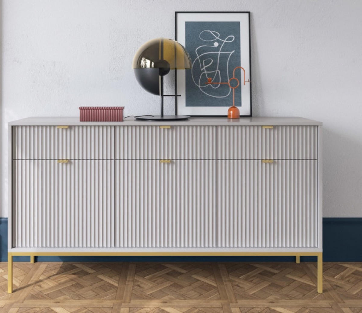 SIDEBOARD Grau NEW KSZ154 Gerillt St. Gold - Grau, Holzwerkstoff (154/83/39cm) - Sepro Meble