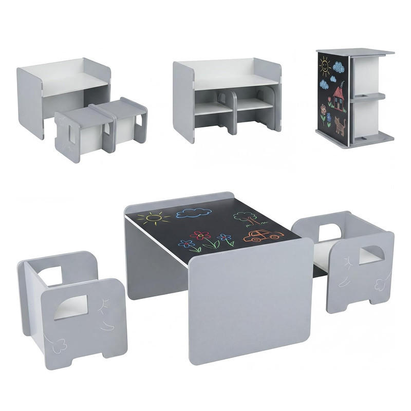 KINDERTISCH mit Stuhl grau(3-tlg) - Grau, Holzwerkstoff (62.5/40/48cm) - COSTWAY
